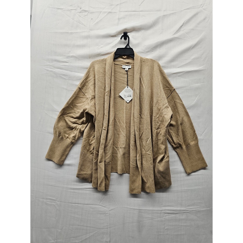 Ava & Viv Womens Open Front Cardigan Brown Cotton Blend Casual Size 2X
